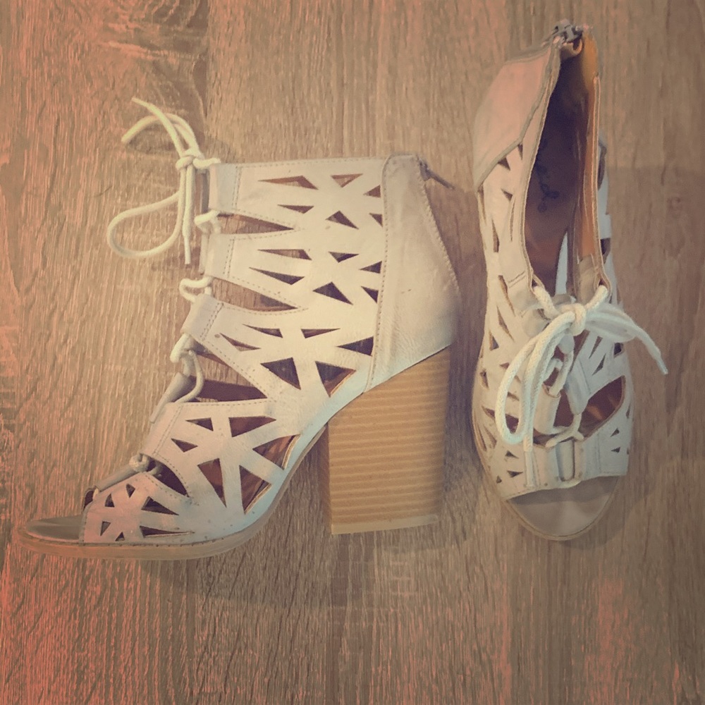 Cream Cutout/Lace-up Wedges, worn twice